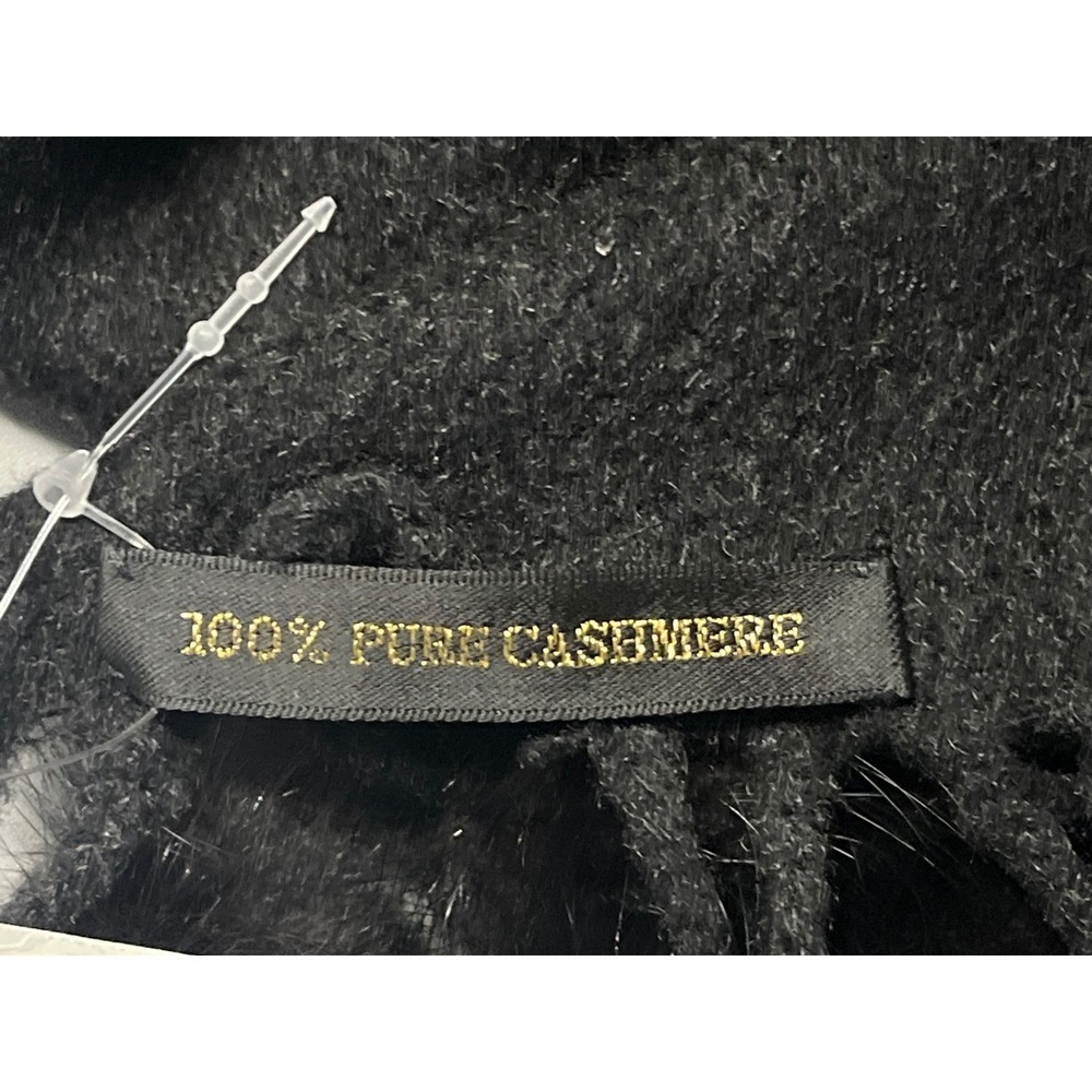 100% Pure Cashmere Wrap Scarf Fur Pom Pom Trim Black Shawl 72x27 OS - Picture 3 of 7